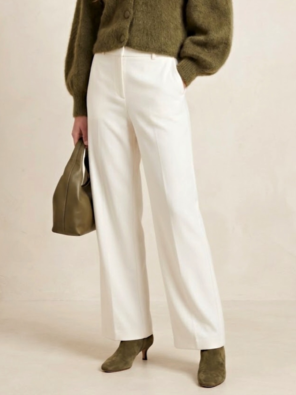 REVOLVE SANDYS Roma High-Waisted Wide-Leg Pants Trousers Ivory Cream Size L